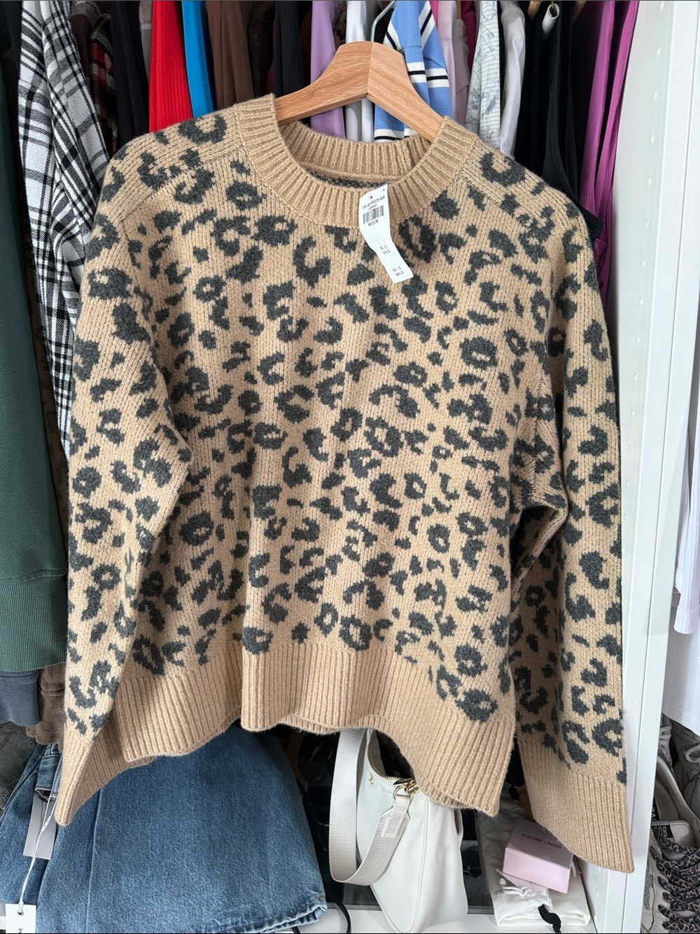 Abercrombie Leopard Print Crewneck Sweater - Tan/Black